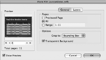 When Show Import Options is checked in the Place dialog box, the Place PDF dialog box opens.