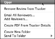 Open a context menu on a file listed in the left pane of the Tracker for more options.