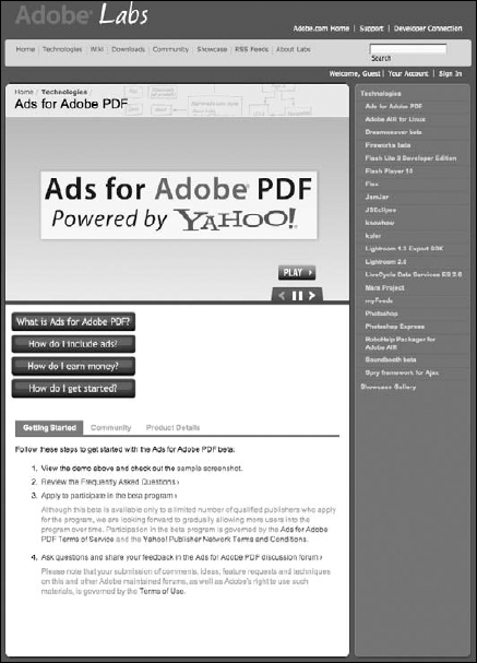 Your first step is to log onto the Adobe Labs Web site.