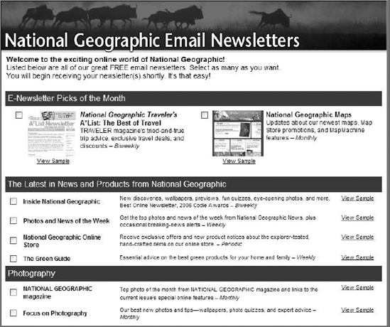 National Geographic provides links to examples of each type of subscription.