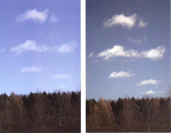 Here you can see how the polarizing filter lets you make the white clouds seem to pop out more in the picture on the right.