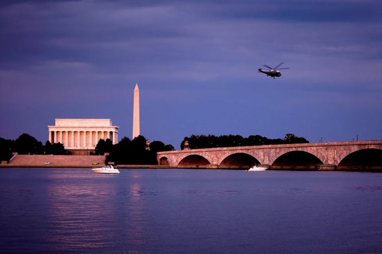 The view from the banks of the Potomac River on the west side of the Potomac River on a summer evening (see B on the map). Taken at ISO 640, f/5, 1/100 second with a 90mm lens mounted on a tripod.