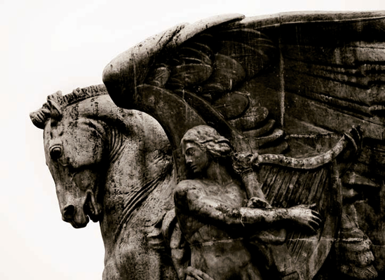 Just north of the eastern end of the bridge are two sculptures by James Earl Fraser. Shown here is "Arts of Peace (Music and Harvest)." Taken at ISO 320, f/4, 1/400 second with a 230mm lens.