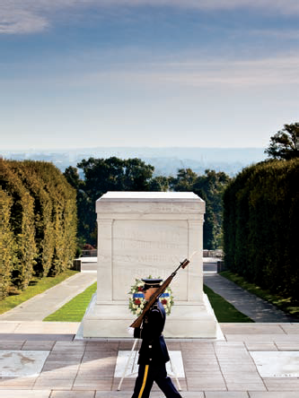 A U.S. Army 3rd Infantry Tomb Guard at the Tomb of the Unknown Soldier (see A on the map). Taken at ISO 400, f/7.1, 1/800 second with a 90mm lens.