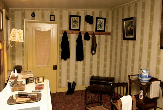 The bedroom where President Lincoln died (see C on the map). Taken at ISO 2000, f/4, 1/50 second with a 35mm lens and a flash bounced off the ceiling.