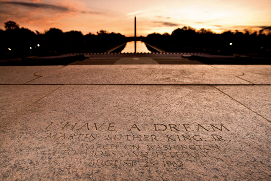 Martin Luther King, Jr. gave his I Have a Dream speech to over 200,000 civil rights supporters on the steps of the Lincoln Memorial in 1963 (see B on the map). Taken at ISO 800, f/4, 1/50 second with a 20mm lens.