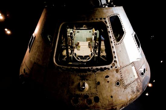 Using an area of natural light with artificial light creates a dramatic scene: The Skylab 4 Command Module in the Apollo to the Moon exhibit at the National Air and Space Museum. Taken at ISO 2000, f/4.5, 1/50 second with a 20mm lens