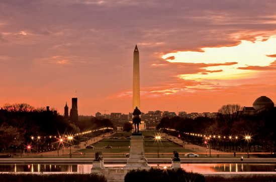 Looking west from the U.S. Capitol towards the Washington Monument (see B on the map). Taken at ISO 100, f/32, 20 seconds with a 140mm lens mounted on a table-top tripod.