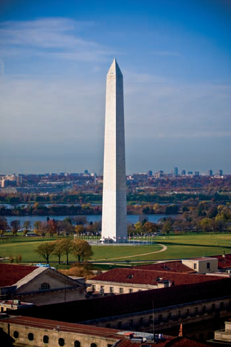 Looking toward the Washington Monument from the Old Post Office tower (see E on the map). Taken at ISO 100, f/2.8, 1/32 with a 100mm lens.