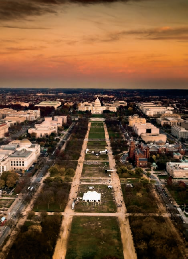 Looking east from the top of the Washington Monument on a fall evening (see F on the map). Taken at ISO 400, f/5, 1/50 second with a 50mm lens.