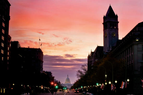 The Old Post Office and the Capitol in the morning (see A on the map). Taken at ISO 100, f/29, 3 seconds with a 70mm lens mounted on a tripod.