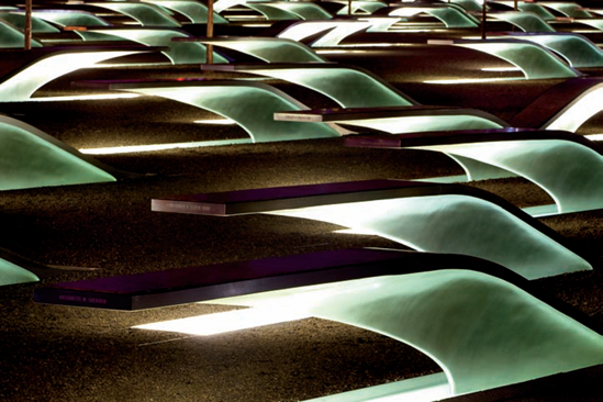 A detail of the Pentagon Memorial (see A on the map). Taken at ISO 400, f/16, 30 seconds with a 160mm lens mounted on a tripod.