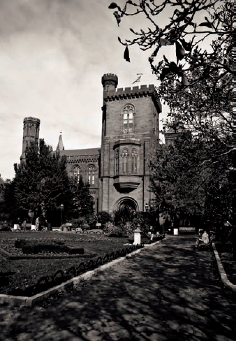 The Smithsonian Institution Building from the east side of the south garden (see A on the map). Taken at ISO 100, f/11, 1/125 second with a 28mm lens.