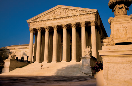 The west side of the United States Supreme Court Building (see A on the map). Taken at ISO 100, f/13, 1/125 second with a 40mm lens.