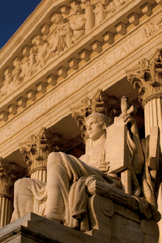 The Guardian or Authority of Law marble figure at the U.S. Supreme Court Building (see B on the map). Taken at ISO 200, f/6.3, 1/800 second with a 90mm lens.