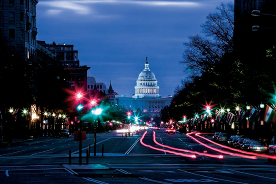 The view down Pennsylvania Avenue NW towards the Capitol (see D on the map). Taken at ISO 100, f/32, 20 seconds with a 170mm lens and a tripod.