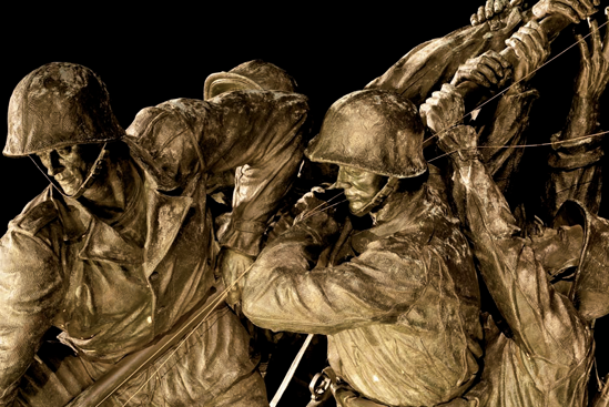 A detail of the U.S. Marine Corps War Memorial at night (see A on the map). Taken at ISO 400, f/11, 8 seconds with a 160mm lens mounted on a tripod.