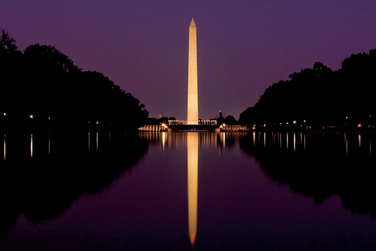 The Washington Monument from the west end of the Lincoln Reflecting Pool (see A on the map). Taken at ISO 200, f/22, 13 seconds with a 65mm lens and a tripod.