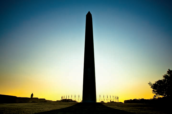 The Washington Monument before the sun rises (see C on the map). Taken at ISO 100, f/16, 1/80 second with a 22mm lens.