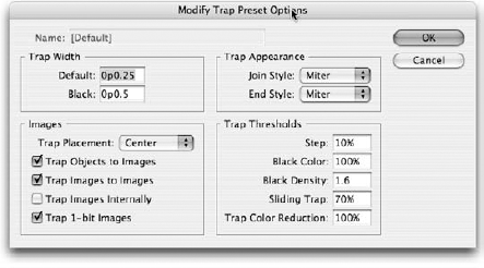The Modify Trap Preset Options dialog box.