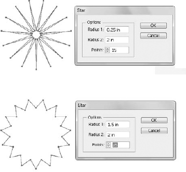 Radius 1 and Radius 2 are closer to each other in the star on the bottom.