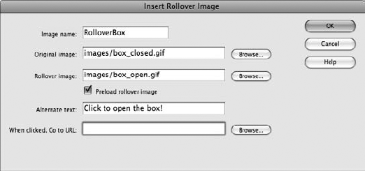 The Insert Rollover Image dialog box.