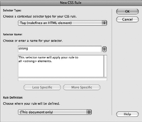 The CSS Rule dialog box.