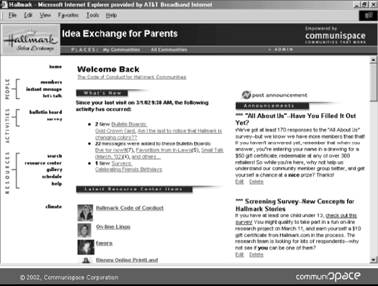 The home page of Hallmark's Idea Exchange community.