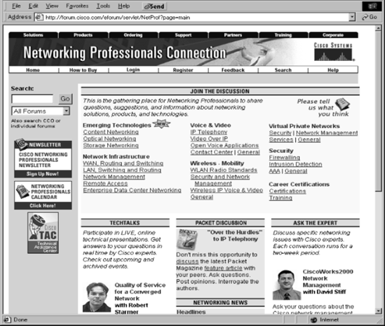 Cisco's Networking Professionals Connection home page