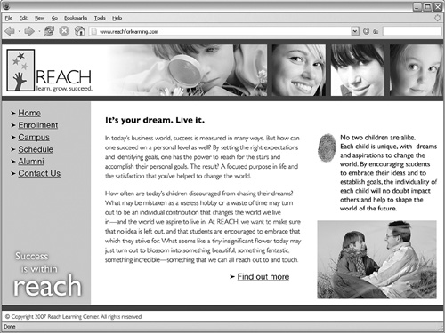 A typical web page designed in Dreamweaver.