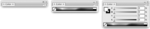 The three states of the Color panel in Illustrator.