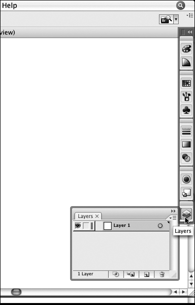 Viewing the Layers panel in Illustrator when the panel dock is in icon mode.