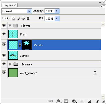 After applying a mask, a second thumbnail (showing the mask) can be seen in the Layers panel.