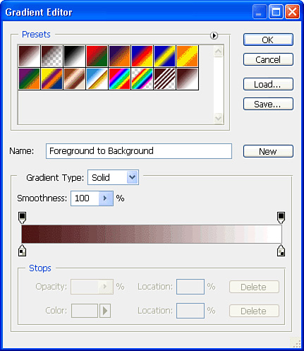 Use the Gradient Editor to create and save your own preset gradient designs.