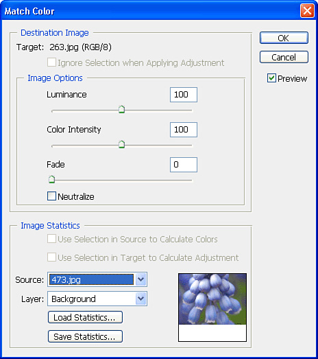 Match Color can be used to create consistent color across images.