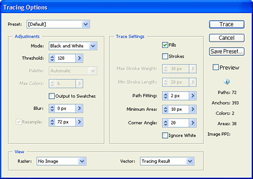 The Tracing Options dialog box.