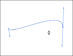 A curved Bézier path, with the anchor points and control handles visible.