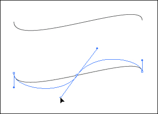 Before and after adding an anchor point to an existing path with the Add Anchor Point tool.