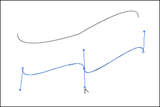 Converting a smooth anchor point into a combination anchor point, using the Convert Anchor Point tool.