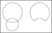 Two objects, before and after the Subtract shape mode is applied.