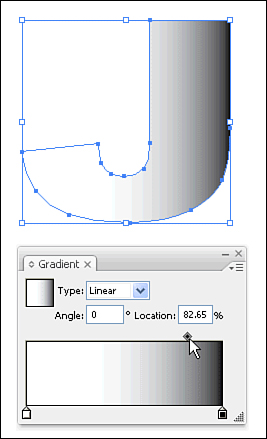 Dragging the midpoint indicator of a gradient.