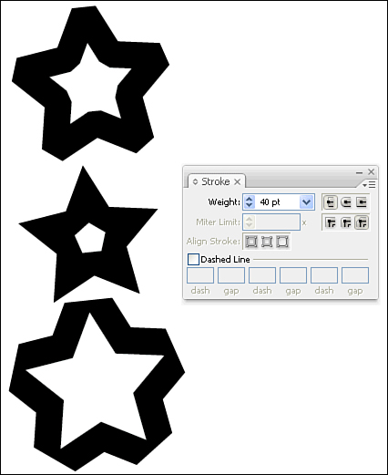 A shape with a 20-point stroke applied to it. You can choose to align the stroke to the center, inside, or outside of the vector path.