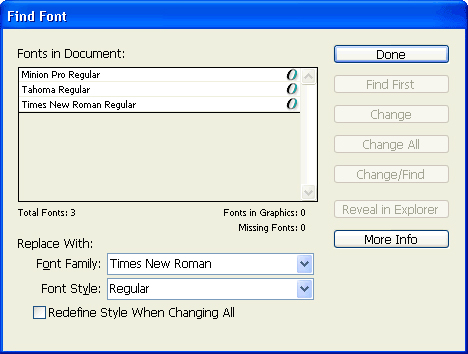 Replace fonts using the Find Font option.