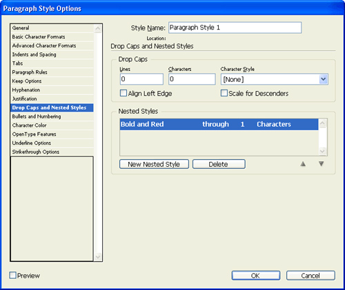 Nested styles embed multiple character styles inside a paragraph style.