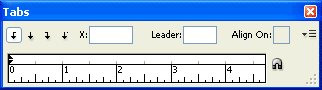 Tab stops are modified in the Tabs panel.