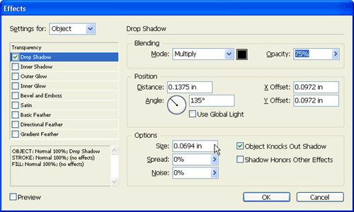 Applying drop shadows to objects is very straightforward.