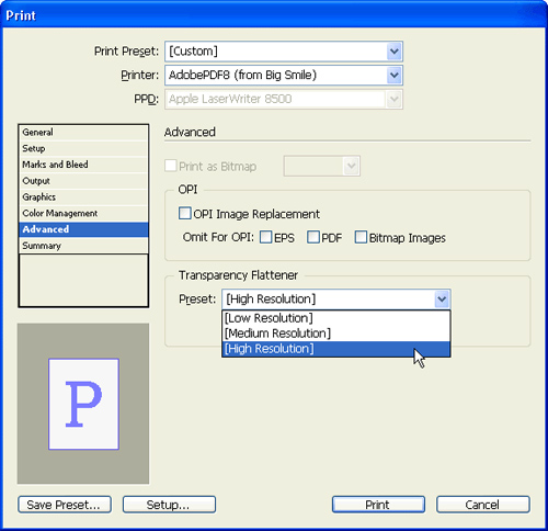 Set your flattening options to optimize your output quality.