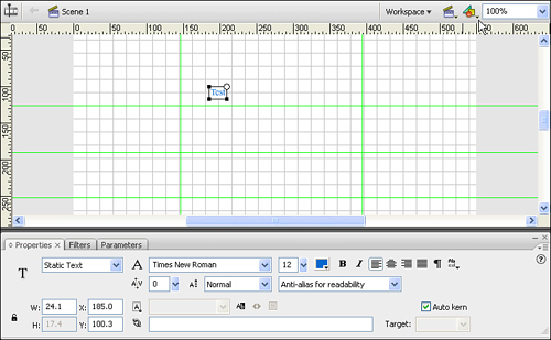 The Properties panel sets attributes for the active object.