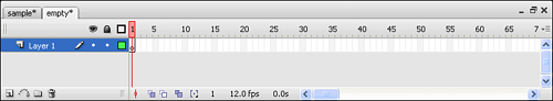 The Timeline, with its many cells, is initially only one frame long.