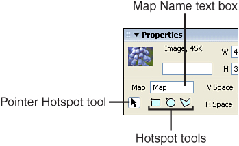 Give an image map a name and use the hotspot tools to draw hotspots within an image map.